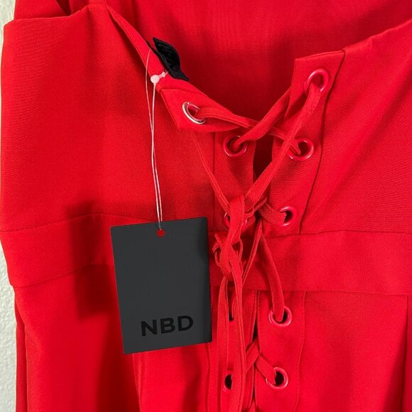 NEW NBD Revolve Womens Small Red Gracey Mini Dress Lace Up Back Sleeveless - Picture 7 of 11